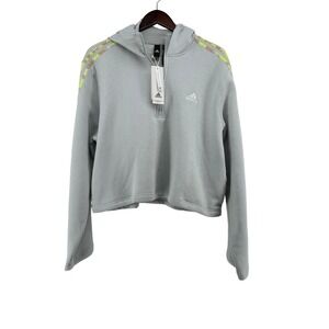 Adidas Womens 1/4 Zip Crop Hoodie Wonder Silver Neon Camo IL3033 XL NEW